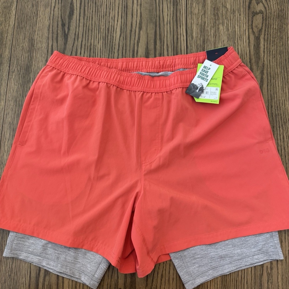 NWT! Men's DSG Brand Large 5" Inseam Red Sun 2-IN-1 Agility Shorts! F87